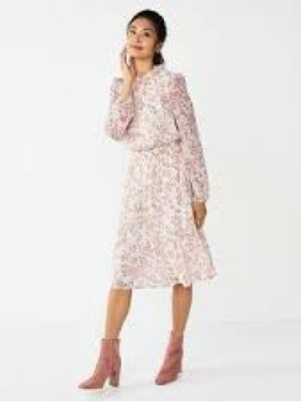 Draper James RSVP Pink and White Floral Smocked Waist Midi Dress Size M